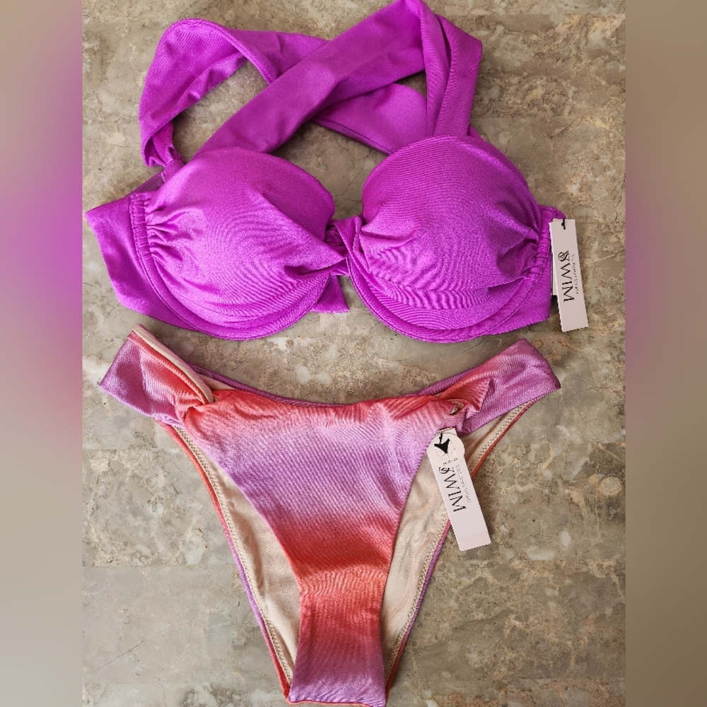 32D/XS VS Swim Balconette Brazilian Bikini Set Tropical Island Getaway